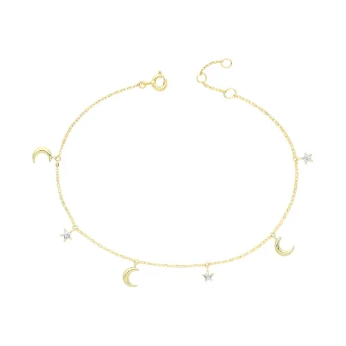 9ct Yellow Gold Cz Star And Moon Chain Bracelet 1.04g